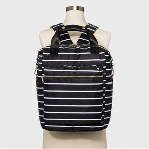 Black/white striped nylon backpack